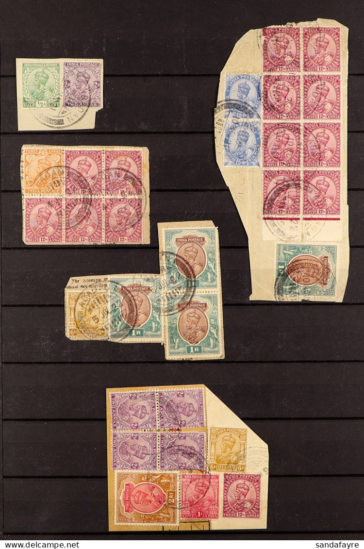 INDIA USED IN ABADAN (PERSIA) 31 Examples Of 1920's Indian Stamps, Tied To Pieces By 'ABADAN' (SG Type Z2) Postmarks, Va - Altri & Non Classificati