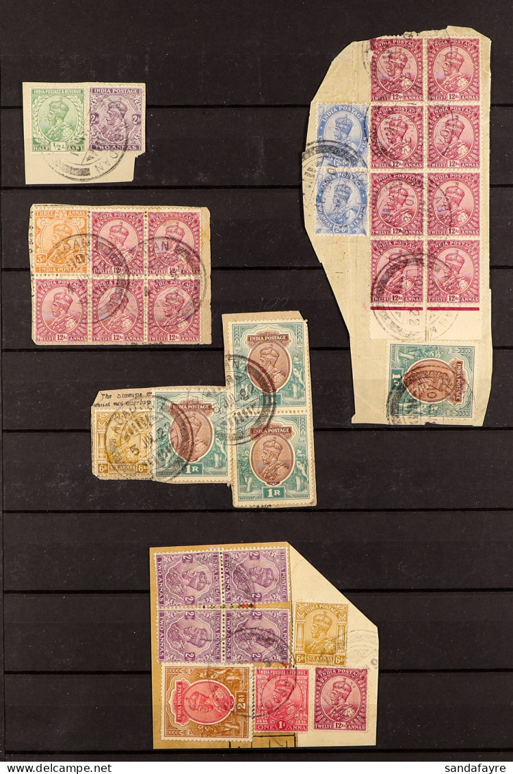 INDIA USED IN ABADAN (PERSIA) 31 Examples Of 1920's Indian Stamps, Tied To Pieces By 'ABADAN' (SG Type Z2) Postmarks, Va - Other & Unclassified