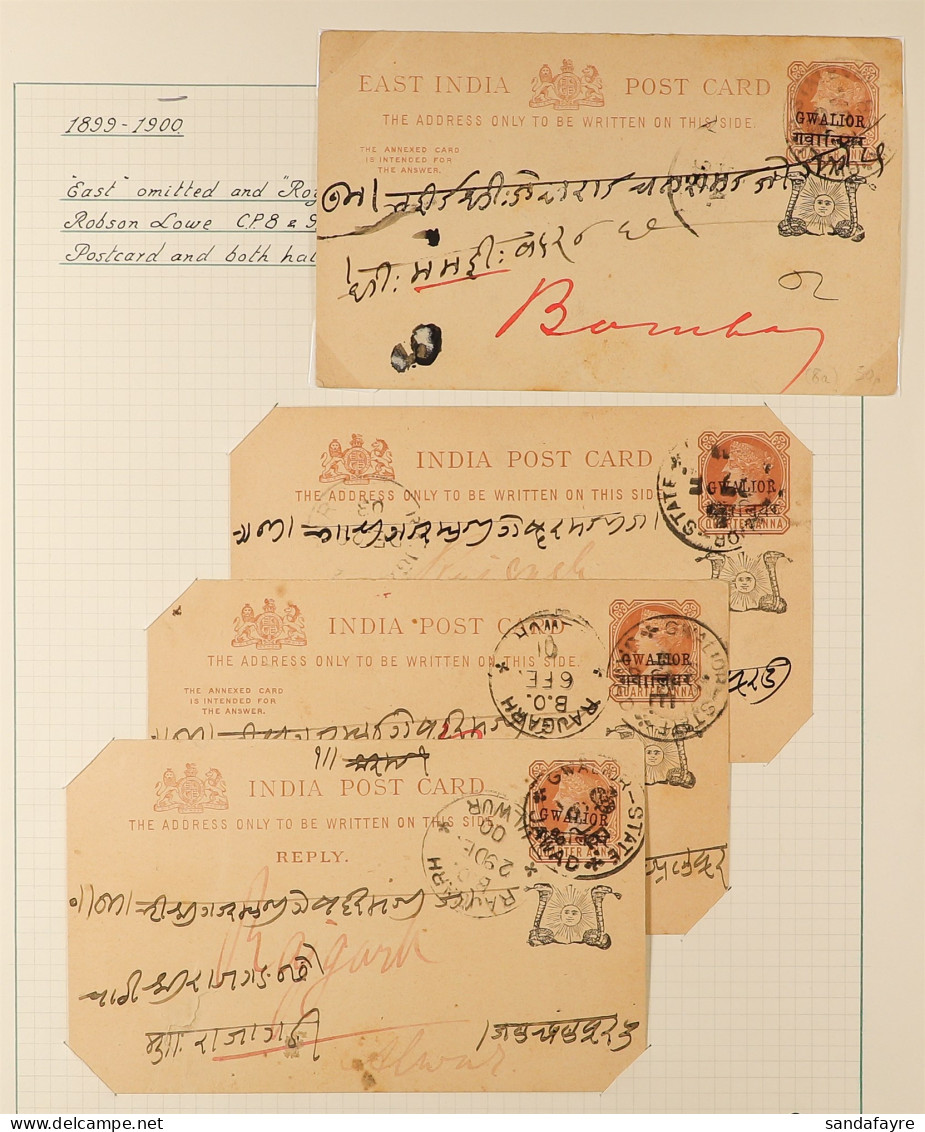 GWALIOR 1899 - 1947 Postal Stationery Covers And P/cards Collection Of 24 Items Incl Overprint Varieties, A 3d Stamp Wit - Sonstige & Ohne Zuordnung