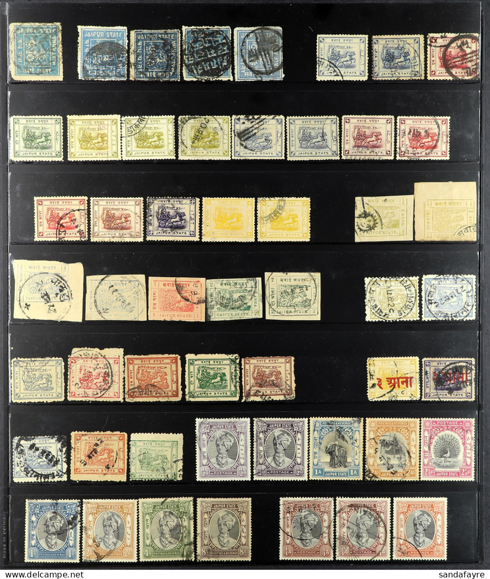 JAIPUR 1904 - 1948 Collection Of Around 90 Used Stamps On Protective Pages Incl. 1904 ?a Grey-blue First State SG 2, 190 - Andere & Zonder Classificatie