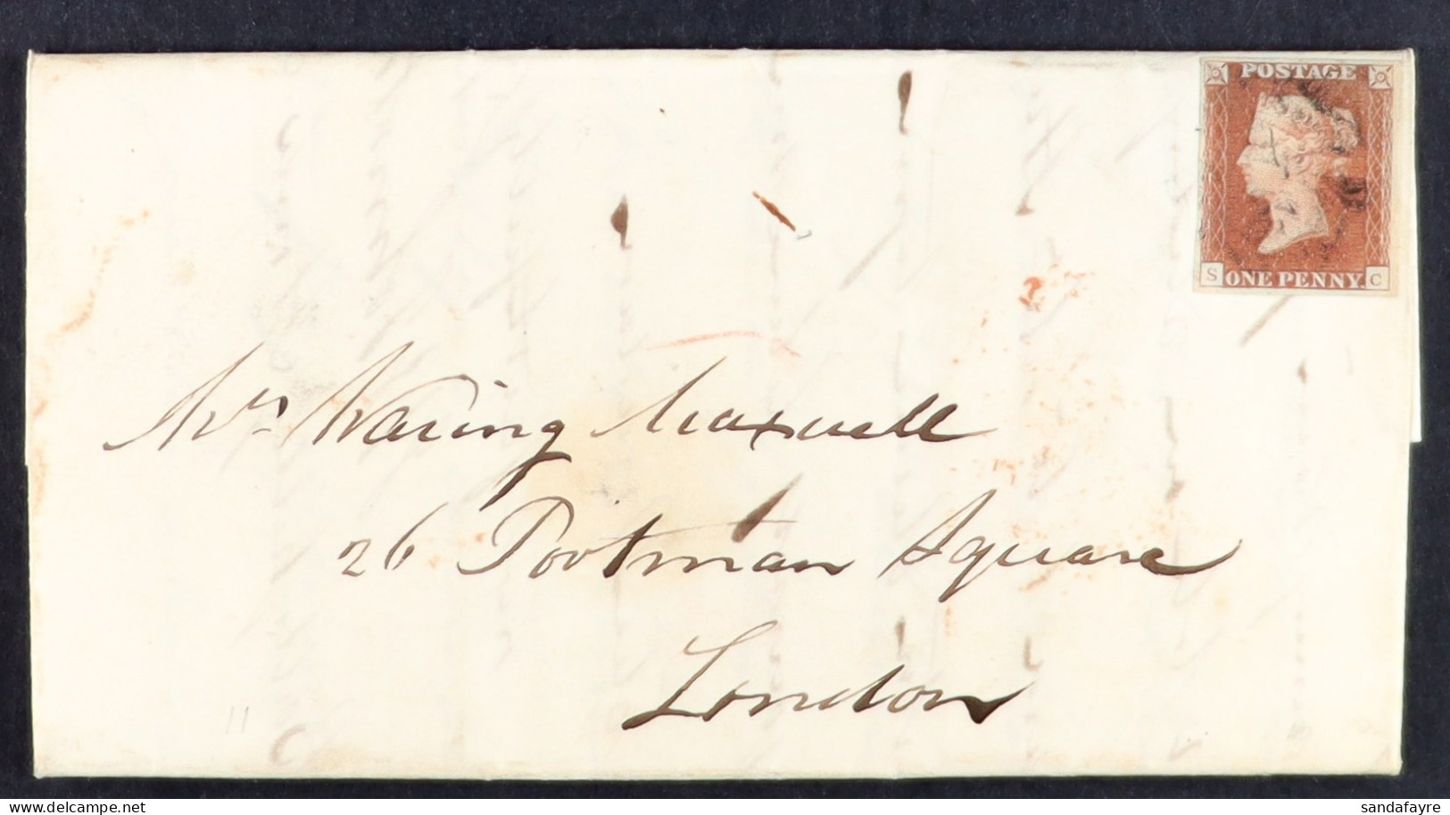 1841 (28 Jun) EL From Ballakelly To London Bearing 1d Red-brown From 'black Plate' 11 With 4 Margins Tied Light MC Cance - Autres & Non Classés