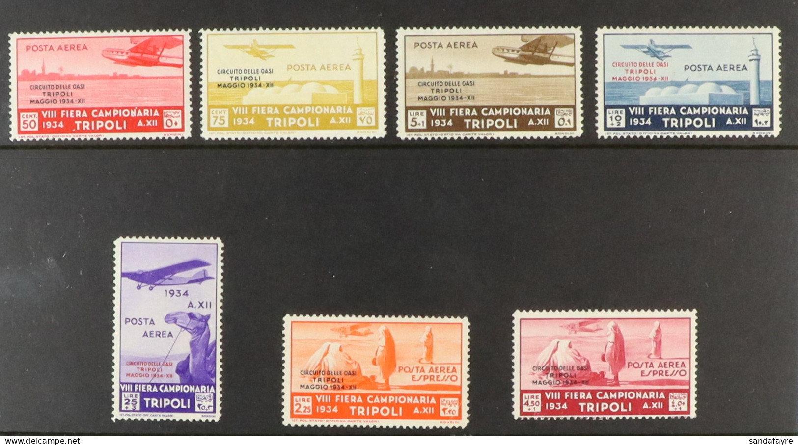 TRIPOLITANIA 1934 Air Oasis Flight Complete Set Including Express Stamps, Sassone 34/39 (SG 197/E203), Never Hinged Mint - Autres & Non Classés