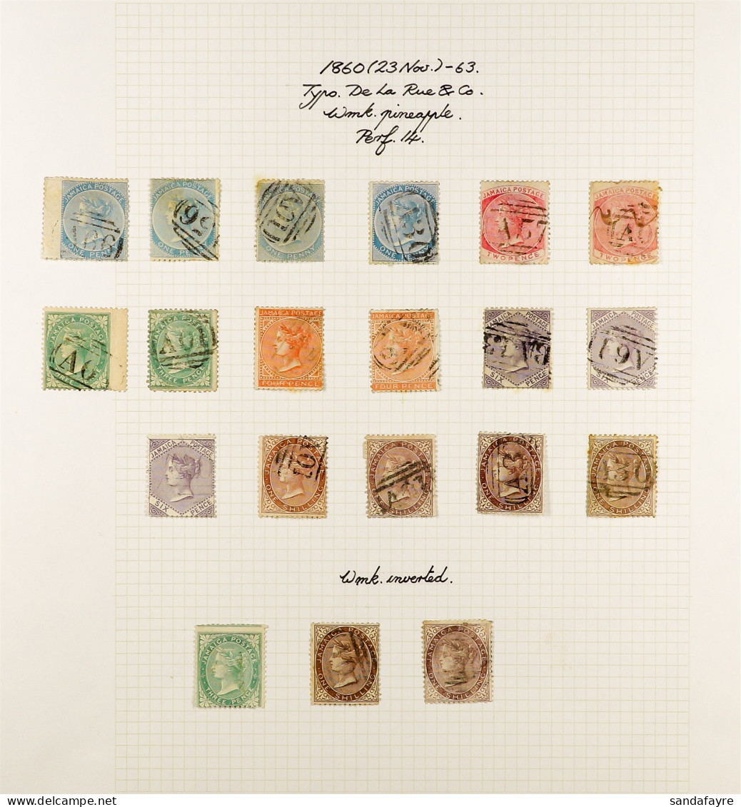 1860 - 1900 USED COLLECTION Of 90 Stamps On Album Pages, Some Semi-specialization On Album Pages, Sets With Additional S - Jamaïque (...-1961)