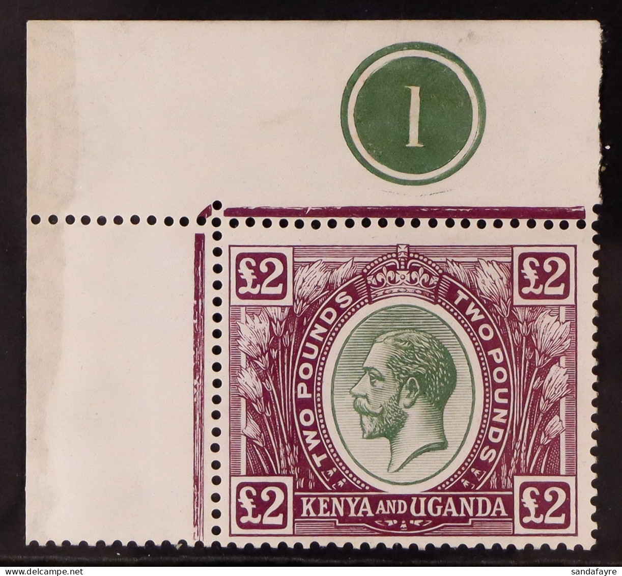 1922-27 ?2 Green And Purple, SG 96, Never Hinged Mint From The Upper Left Corner With Plate Number, Beautifully Fresh Co - Vide