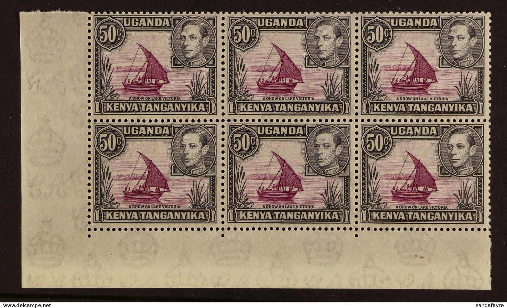 1938-54 50c Reddish Purple & Black, Corner Block 6 Incl WITH + WITHOUT DOT Pair At R 9/1, 9/2, Very Fine Mint + 4 Exampl - Vide