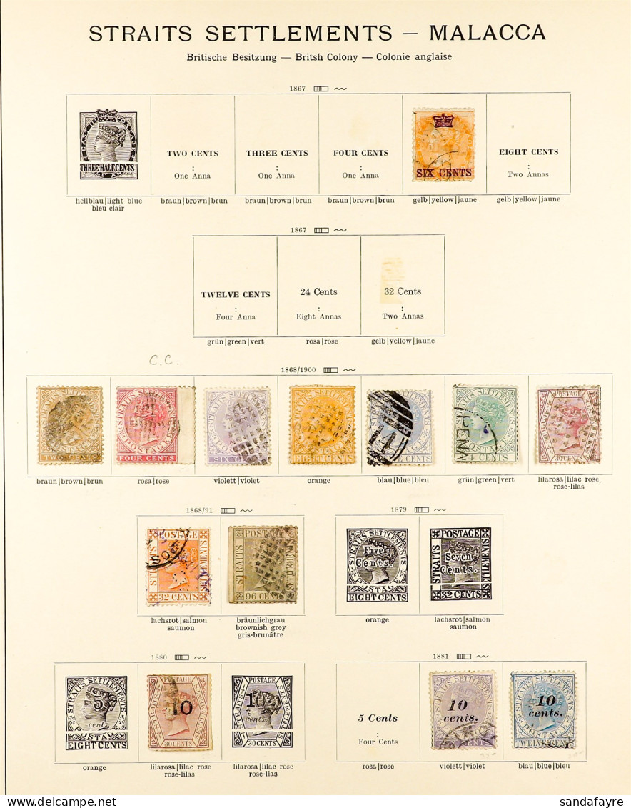 1867 - 1941 USED COLLECTION On Album Pages, Note 1867 6c On 2a, 1867-72 (wmk CC) All Values To 96c, 1880 '10' On 30c Cla - Straits Settlements