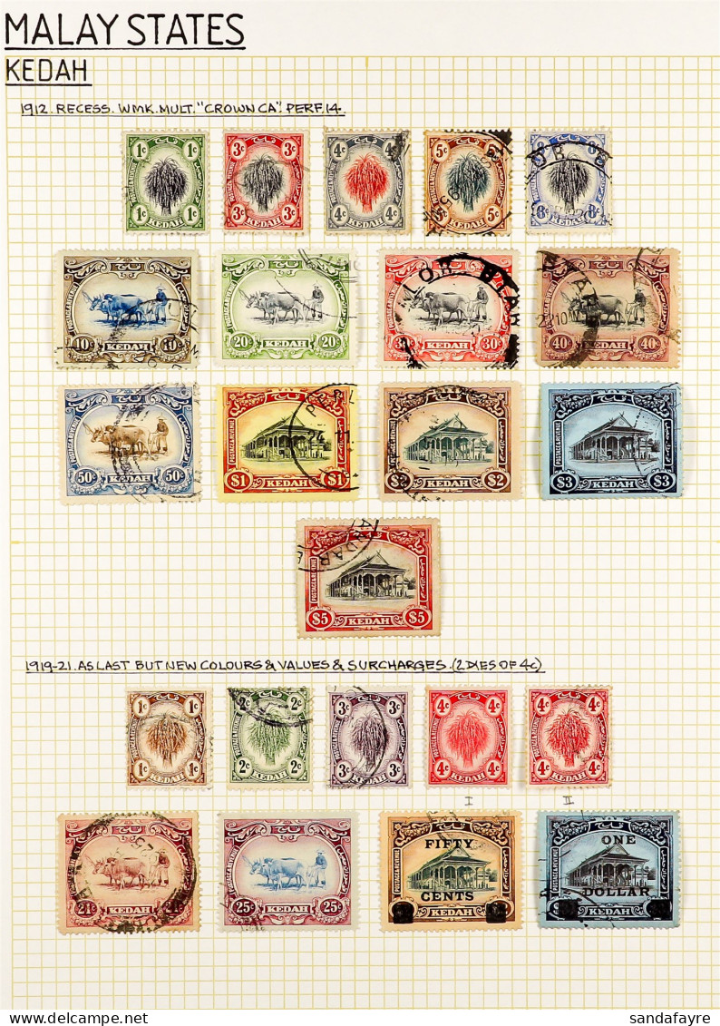 KEDAH 1912 - 1965 COLLECTION Of Around 130 Very Fine Used Stamps, On Album Pages, Note 1912 Set, 1919-21 New Colours Set - Altri & Non Classificati