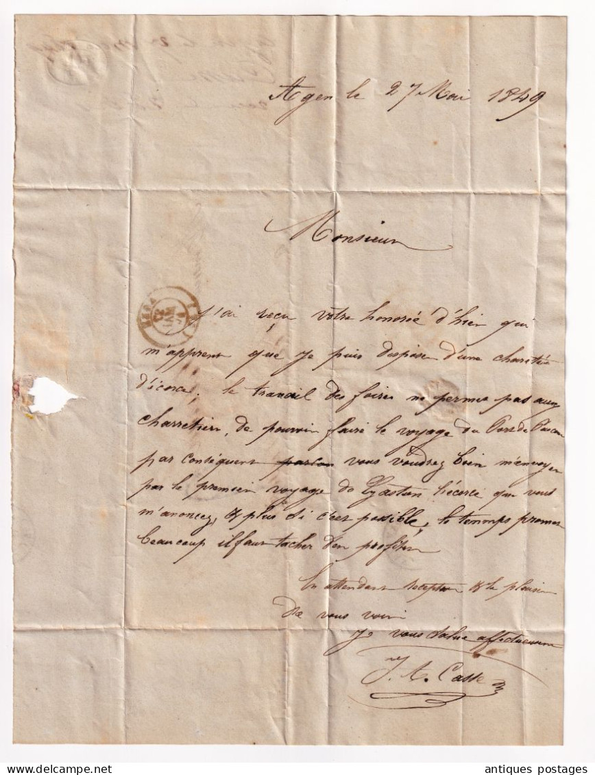 Lettre 1849  Agen Casse Lot Et Garonne Pour Port De Pascau Saint-Léger Cachet Damazan Pébéreau - 1801-1848: Précurseurs XIX
