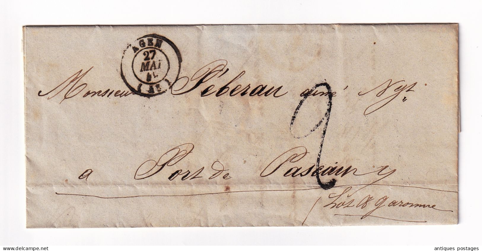 Lettre 1849  Agen Casse Lot Et Garonne Pour Port De Pascau Saint-Léger Cachet Damazan Pébéreau - 1801-1848: Voorlopers XIX