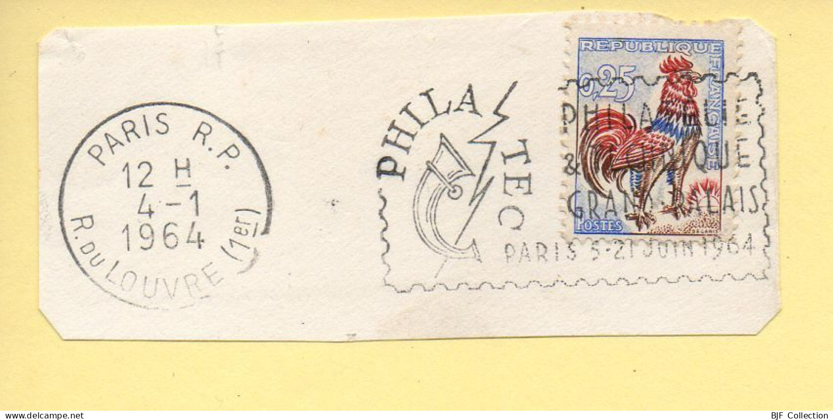 Flamme Illustrée : (75) PARIS R.P. R. DU LOUVRE (1er) – 4/01/1964 (Flamme Sur Fragment) - Mechanical Postmarks (Advertisement)