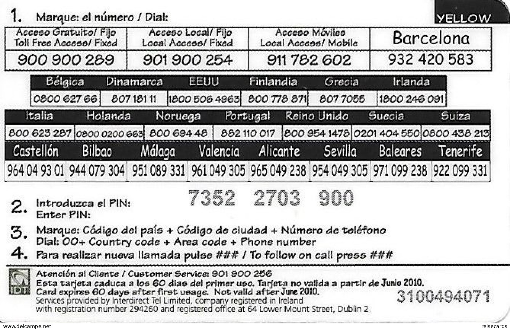 Spain: Prepaid IDT - Yellow 06.10 - Sonstige & Ohne Zuordnung