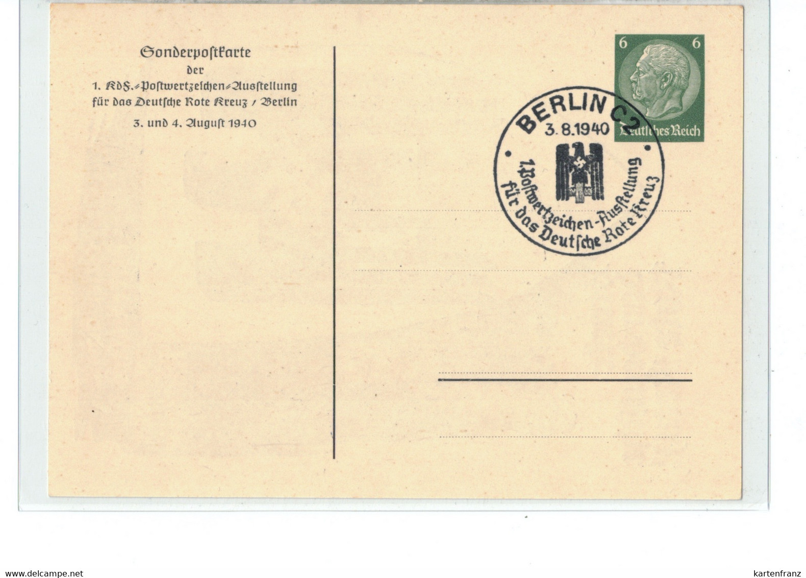 DR BPK Ganzsache Bildpostkarte Postkarte - DRK KDF Ausstellung - SST Berlin 1940 - 3. Reich Propaganda - Other & Unclassified