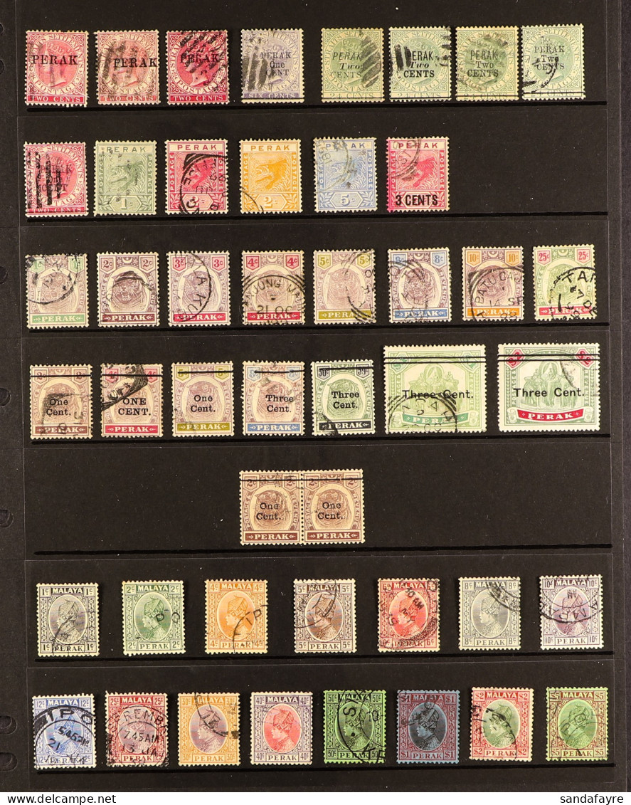 PERAK 1884 - 1961 Used Collection Of 100+ Stamps On Protective Pages, Note 1900 1c On 2c With Antique 'e' In 'Cent'; 193 - Autres & Non Classés