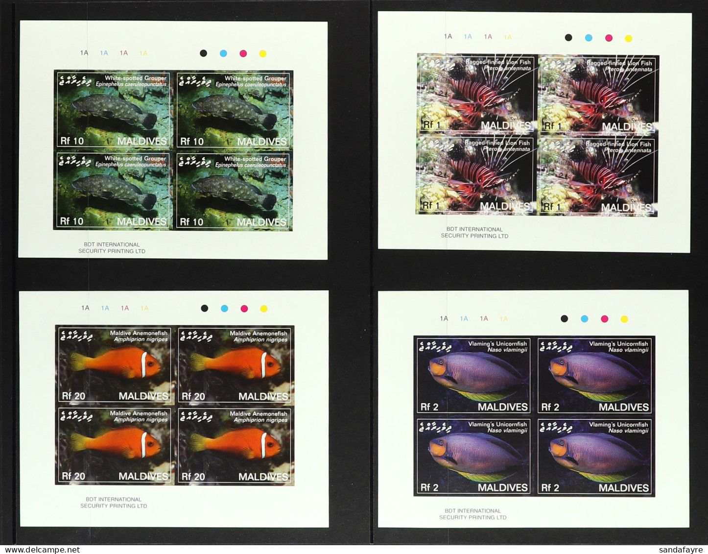 2007 PROOFS Fish 1r, 2r, 10r & 20r Values As IMPERFORATE Sheetlets Of 4, Also 10f Se-tenant IMPERFORATE Sheetlets Of 4 ( - Maldives (...-1965)