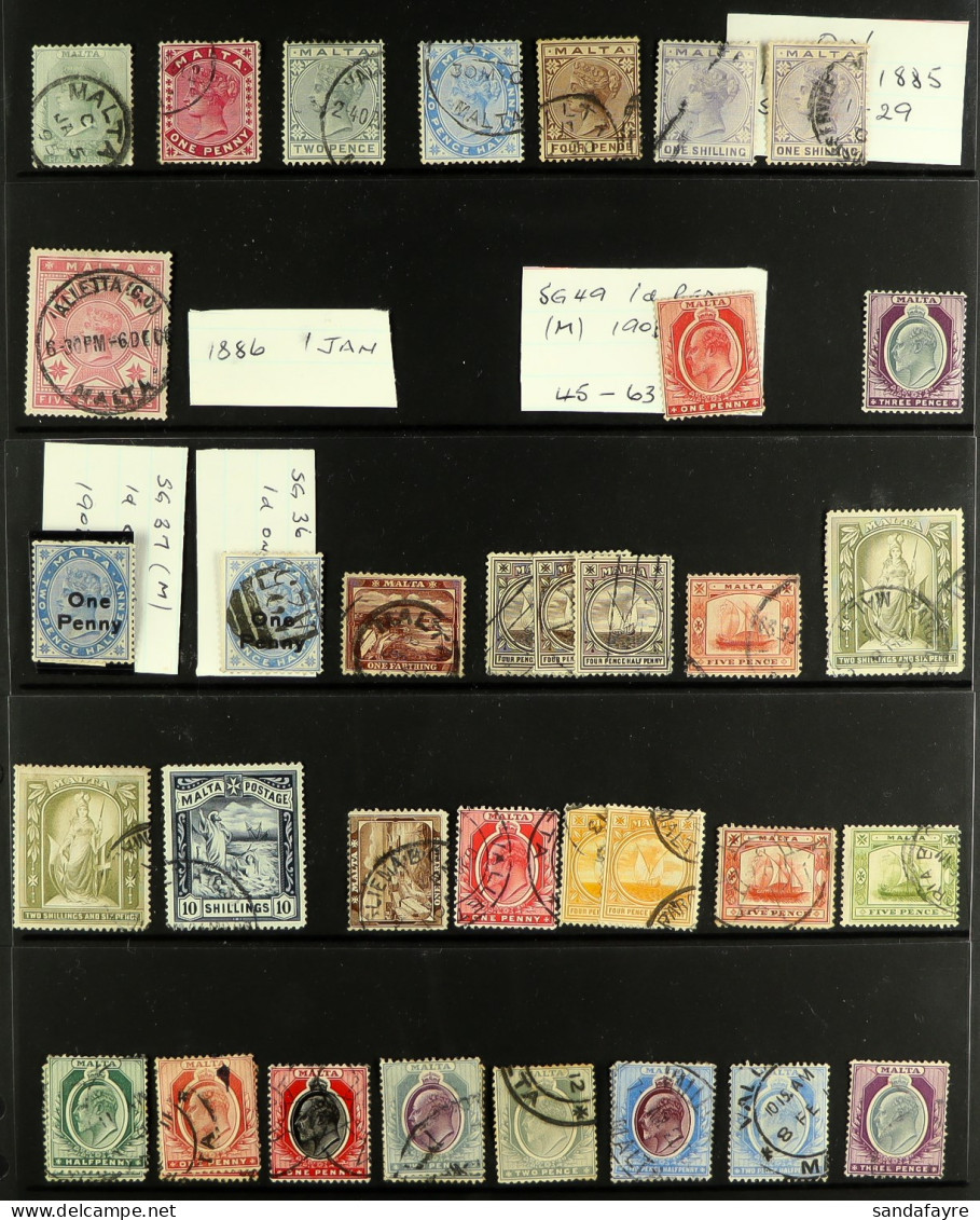 1885-2000's MOSTLY USED COLLECTION On Stock Pages, Includes 1886 5s Used, 1899-1901 Set Used, 1935 Jubilee Set Used, 194 - Malta (...-1964)