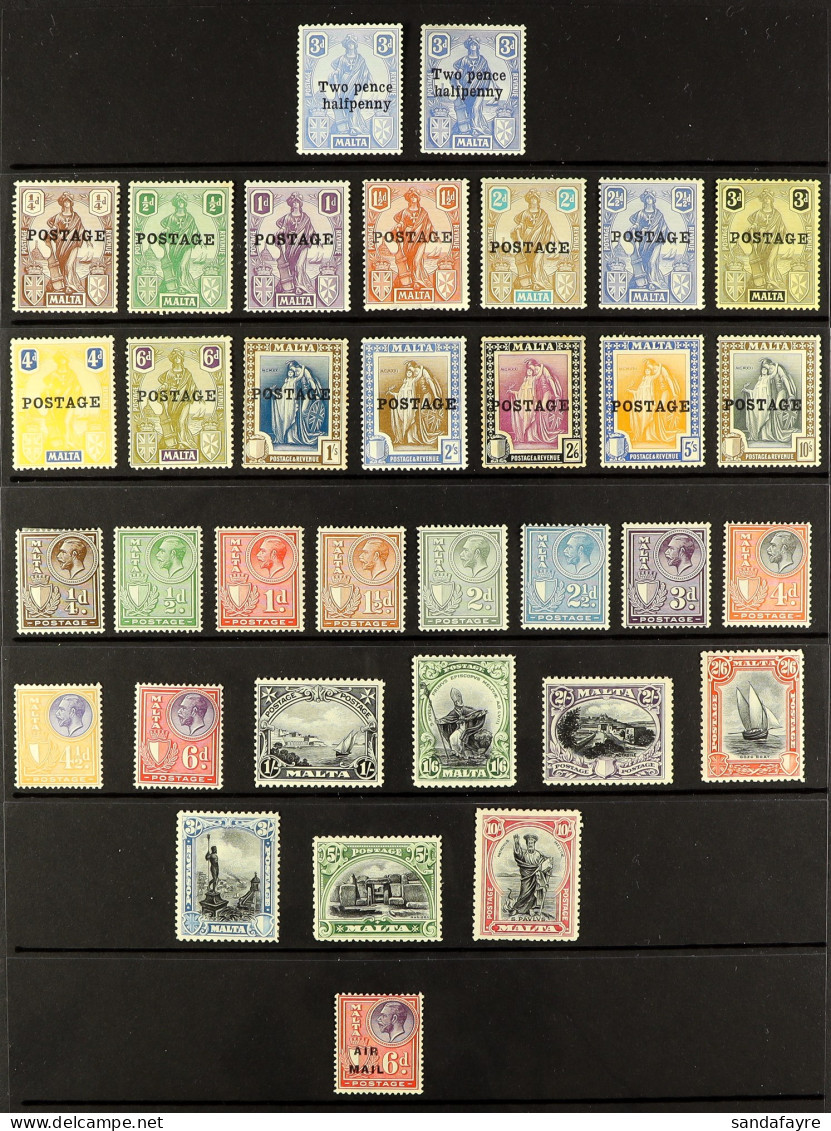 1925 - 1935 MINT COLLECTION Of 73 Stamps On Protective Pages, Only 1 Stamp Missing For The Period (2s6d, SG 189), SG 141 - Malta (...-1964)