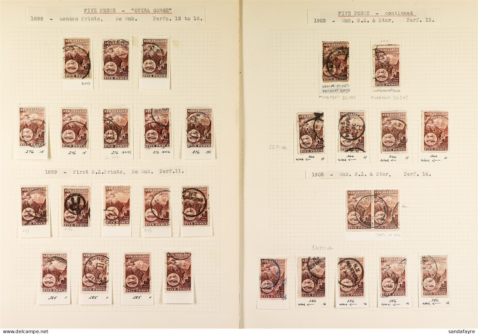 1898-1907 5d 'OTIRA GORGE' A Used Study Collection Written Upon Old Album Pages, Includes 1898 (no Wmk, Perf 14 To 16) X - Altri & Non Classificati