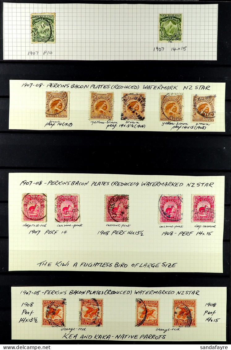 1907-08 REDUCED-SIZE PICTORIALS Collection Of 16 Used Stamps, Note Perf 14 Set, Perf 14 X 13? Set From 3d To 1s, Perf 14 - Other & Unclassified