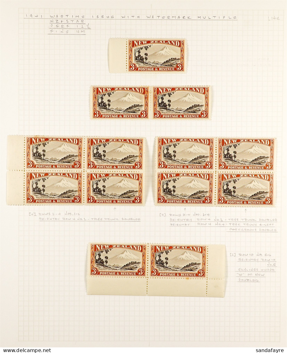 1936-42 3s Mount Egmont Perf 12? Specialized Group Incl Re-entries, Of Mint / Never Hinged Mint Stamp, Pairs (2) And Blo - Sonstige & Ohne Zuordnung