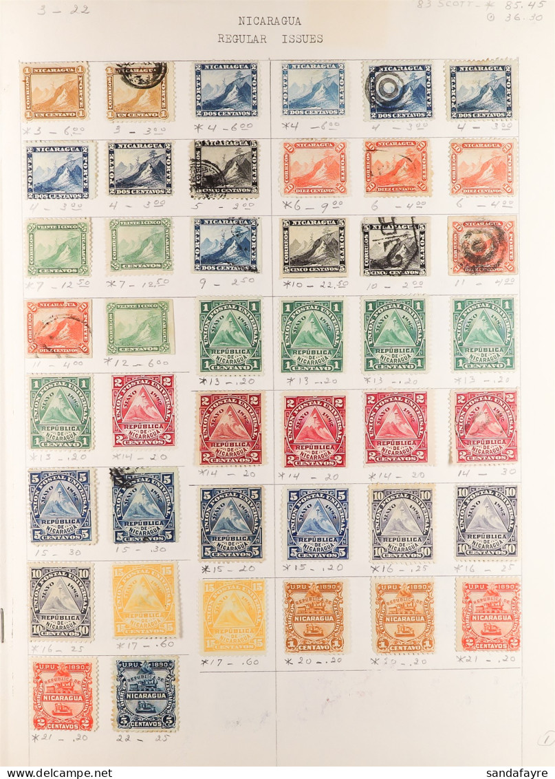 1869 - 1968 COLLECTION Of Mint And Used Stamps On Old Approval Pages, Incl. A Good Range Of 19th Century Issues, 1930's  - Nicaragua