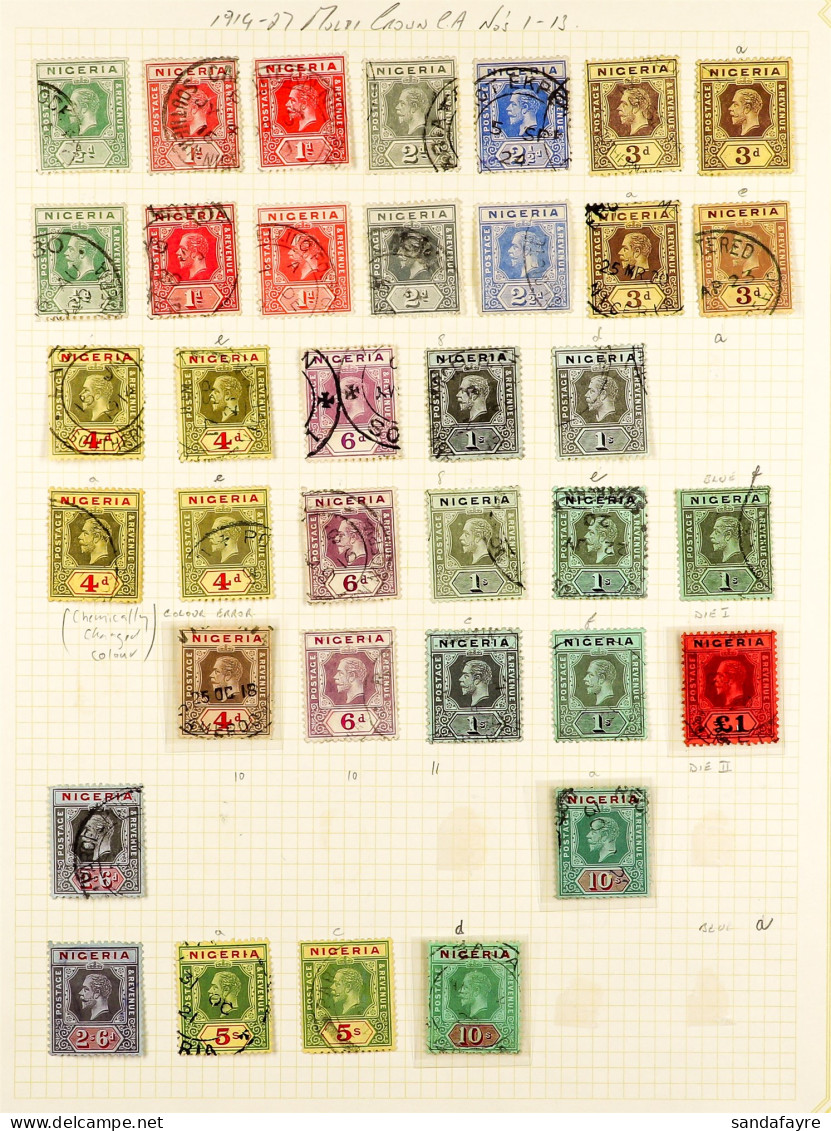 1914 - 1932 COLLECTION Of Around 75 Used Stamps On Album Pages, Note 1914-27 Values With Additional Shades / Papers To ? - Nigeria (...-1960)