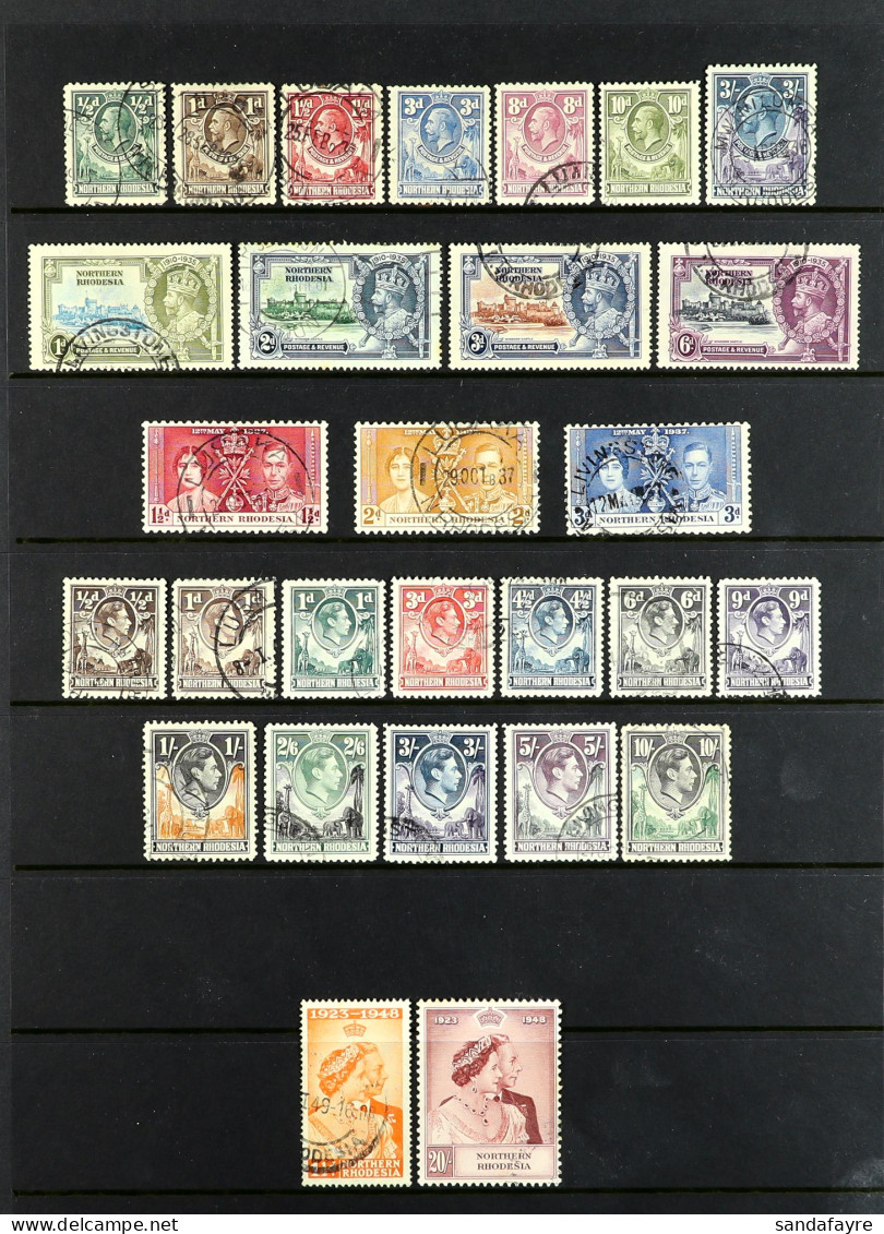 1925 - 1948 USED COLLECTION Of 28 Stamps On Protective Pages Incl. High Values, 1938-52 Vals To 10s, 1948 Wedding Set Et - Northern Rhodesia (...-1963)