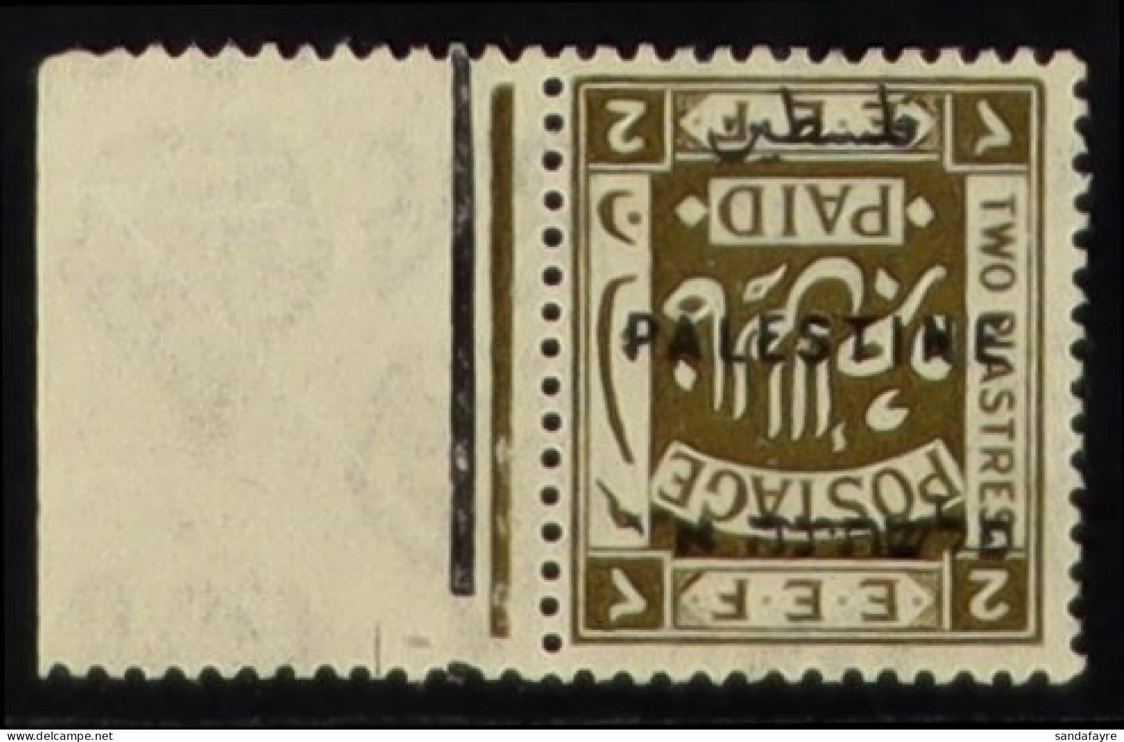 1922 2p Olive, Wmk Script CA With OVERPRINT INVERTED, SG 81a, Mint Lightly Hinged With Sheet Margin At Right. Cat ?325. - Palästina