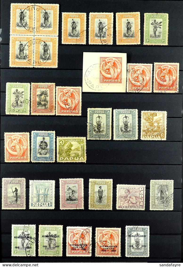 1932 - 1940 USED ASSEMBLY. Over 40 Stamps On Protective Pages, 1932-40 Most Vals To 10s & ?1, Etc. - Papouasie-Nouvelle-Guinée
