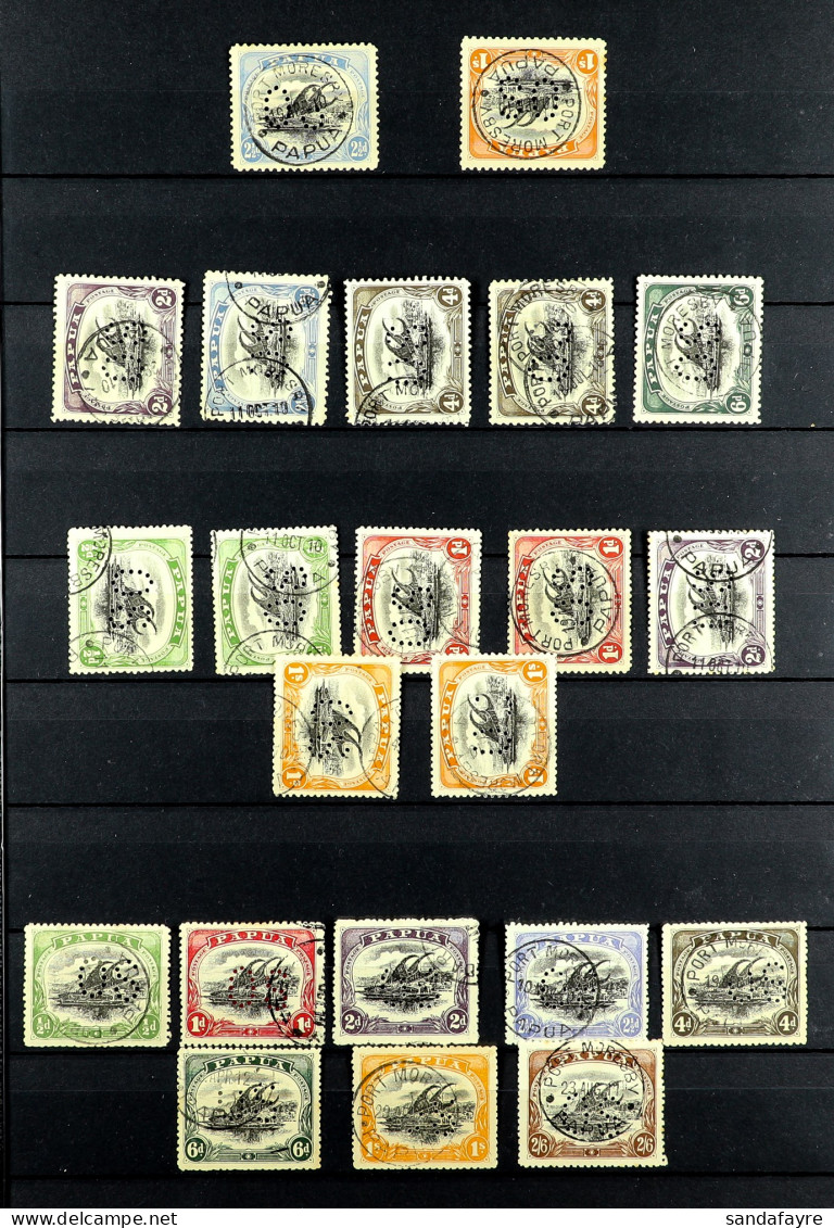 OFFICIALS 1908 - 1932 COLLECTION Of Used Stamps On Protective Pages, Includes Sets, High Values (45 Stamps) - Papouasie-Nouvelle-Guinée