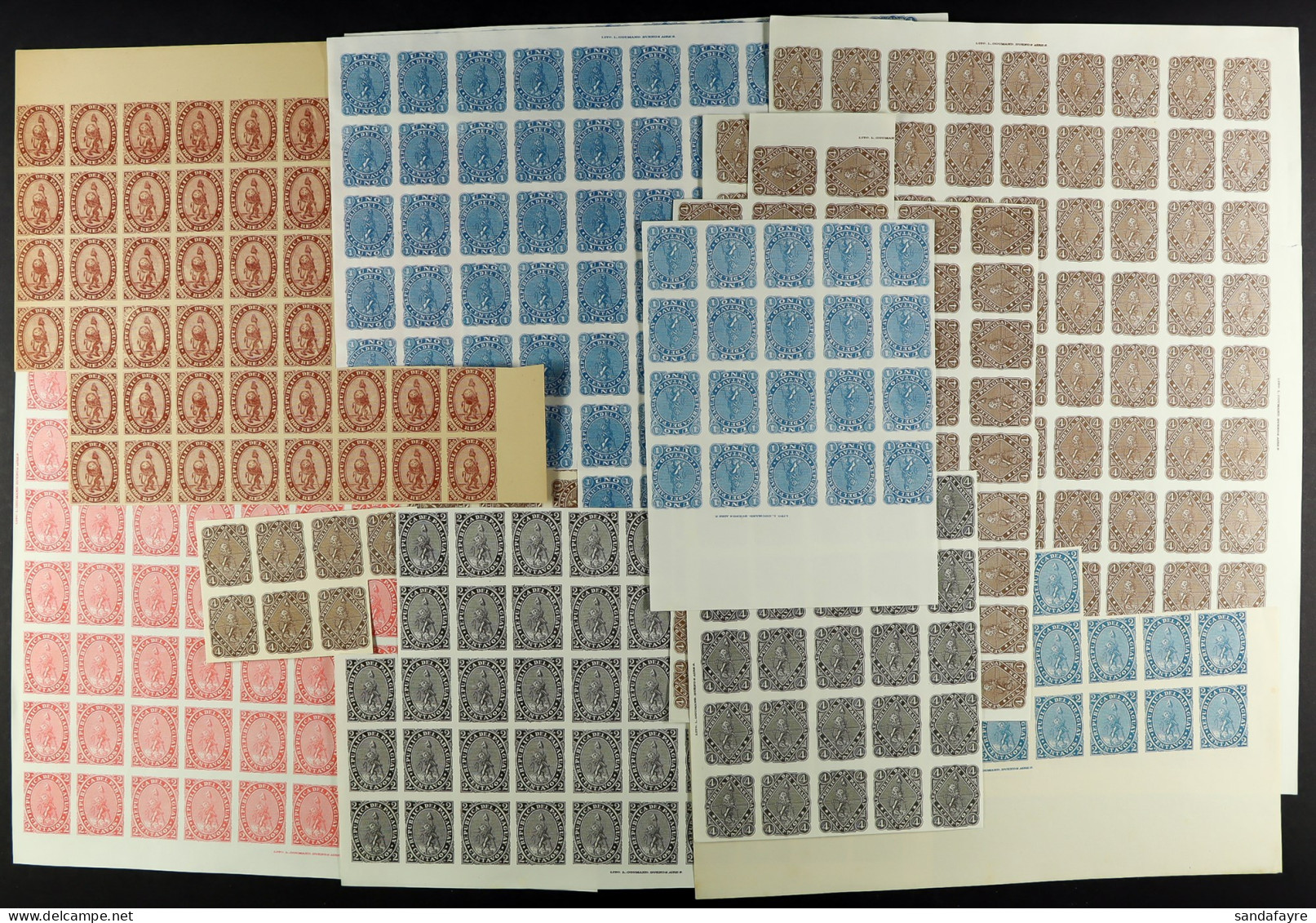 1881 1c, 2c & 4c Lion Imperfs In Unissued Colours. Various Large Blocks & Part Sheets Chiefly With 'Lito. L. Goumand. Bu - Paraguay