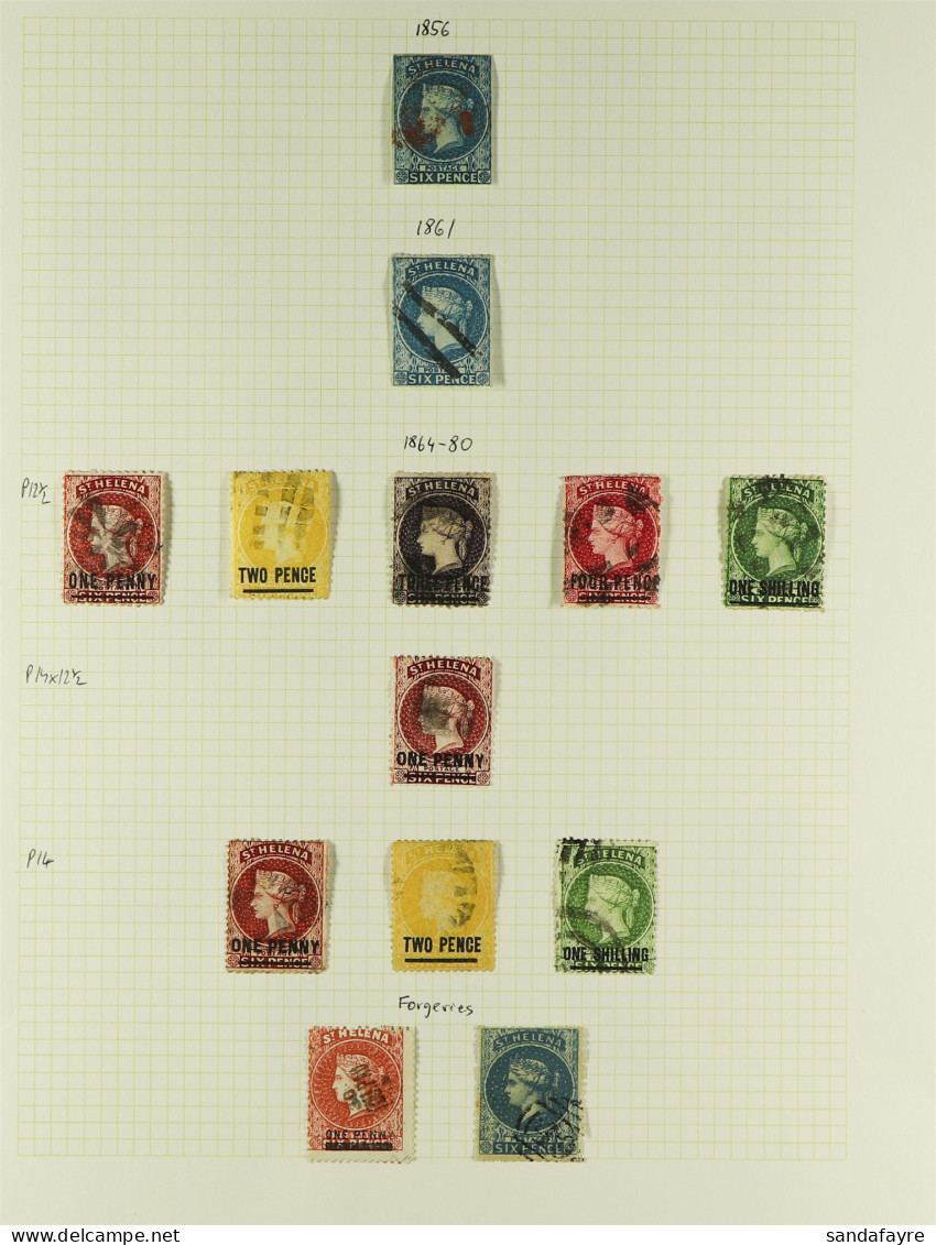 1856 - 1890 USED COLLECTION Of 35 Stamps On Pages, Note 1856 6d Imperf, 1861 6d Perf, 1864-80 Perf 12? 1d, 2d, 3d, 4d &  - Sainte-Hélène