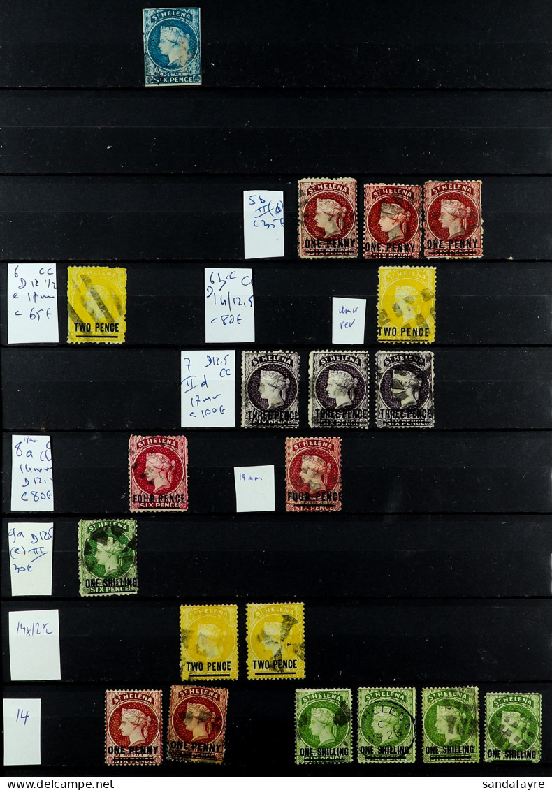 1856 - 1897 MOSTLY USED STAMPS On Protective Pages On Protective Pages, 1856 6d Imperf, 1864-80 Perf 12? 1d (3), 2d, 3d  - Sainte-Hélène