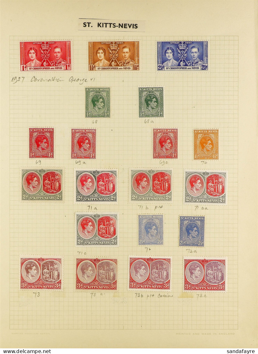 1937 - 1952 MINT COLLECTION Of 68 Stamps On Album Pages, Note 1938-50 Set With The Different Papers, Perfs And Shades, 1 - St.Kitts And Nevis ( 1983-...)