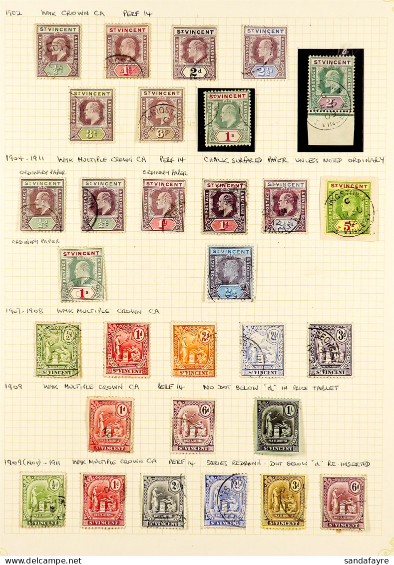 1902 - 1935 USED COLLECTION Of Over 70 Fine Cds Used Stamps On Pages, Near- Complete For The Period. - St.Vincent (...-1979)