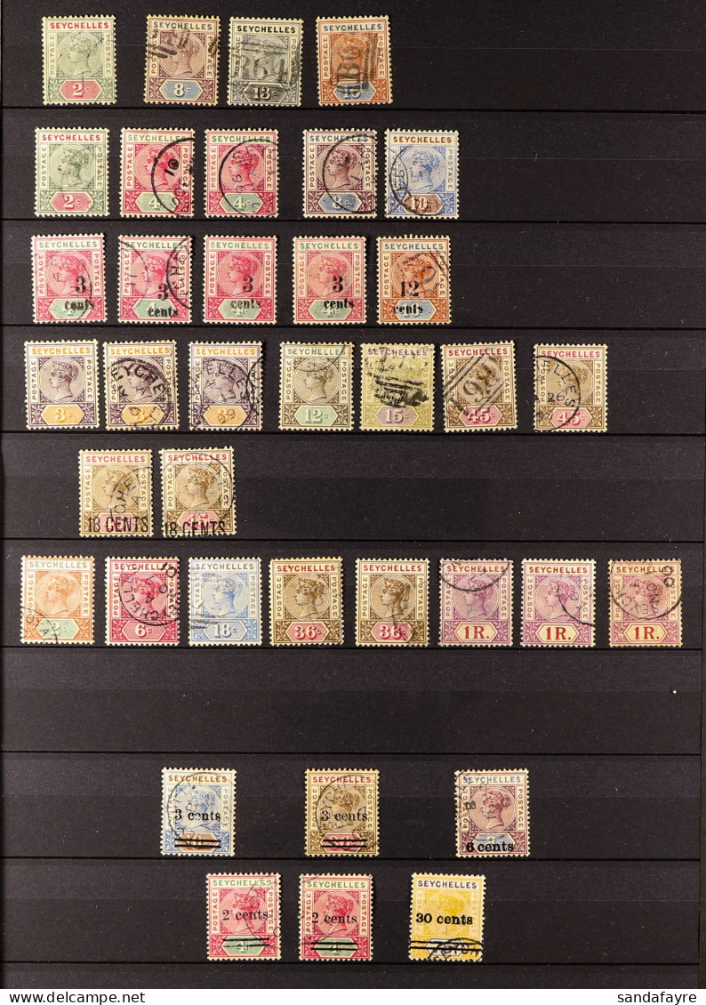 1890 - 1952 COLLECTION Of Over 130 Used Stamps On Protective Pages, Comprehensive Incl High / Top Values, Some Sets. - Seychelles (...-1976)