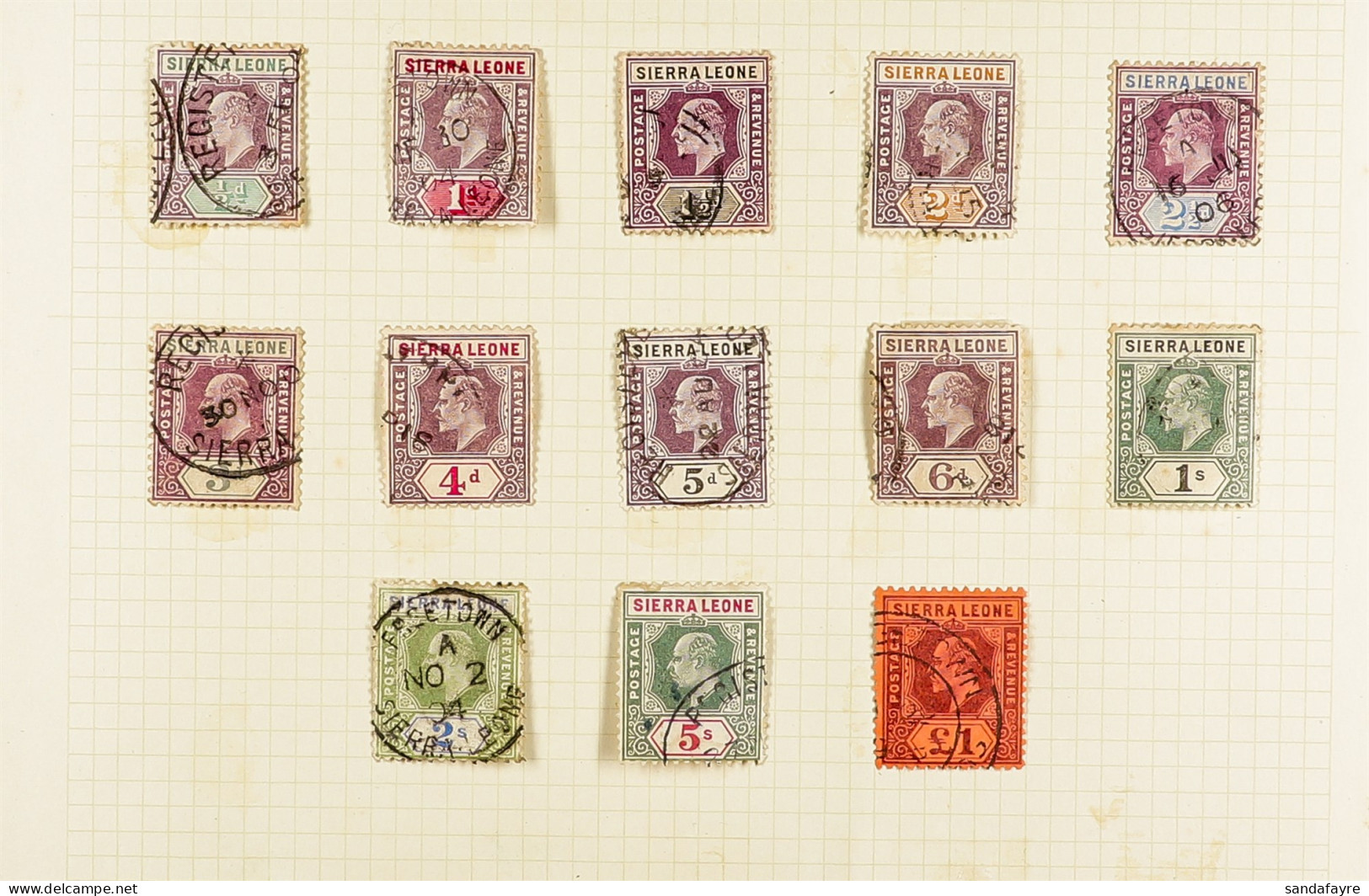 1903 - 1907 USED COLLECTION On Small Album Pages, Note 1903 Set, 1904-05 Set (no 5s), 1907-12 Set, Etc (42 Stamps) - Sierra Leona (...-1960)