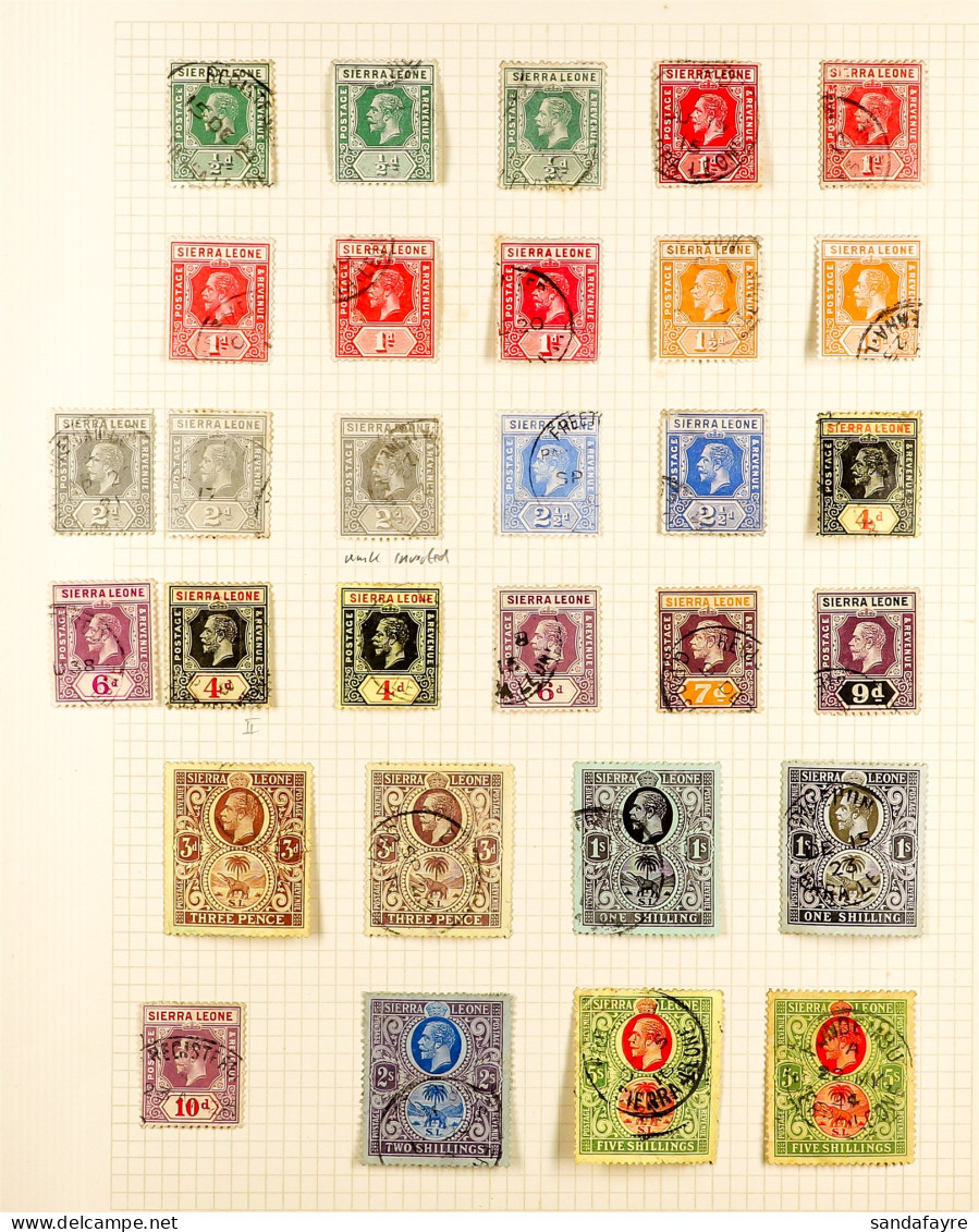 1912 - 1933 USED COLLECTION Of 74 Stamps On Album Pages, Note 1912-21 To 5s (2, Shades), 2d Wmk Inverted, 1921-27 To 10s - Sierra Leone (...-1960)