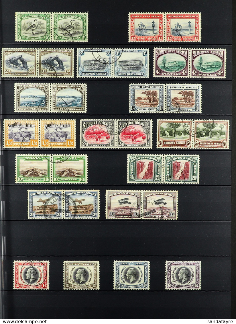 1931 - 1935 COMPLETE COLLECTION Of 14 Used Pairs, 4 Used Stamps, On A Protective Page, SG 74-91. - South West Africa (1923-1990)