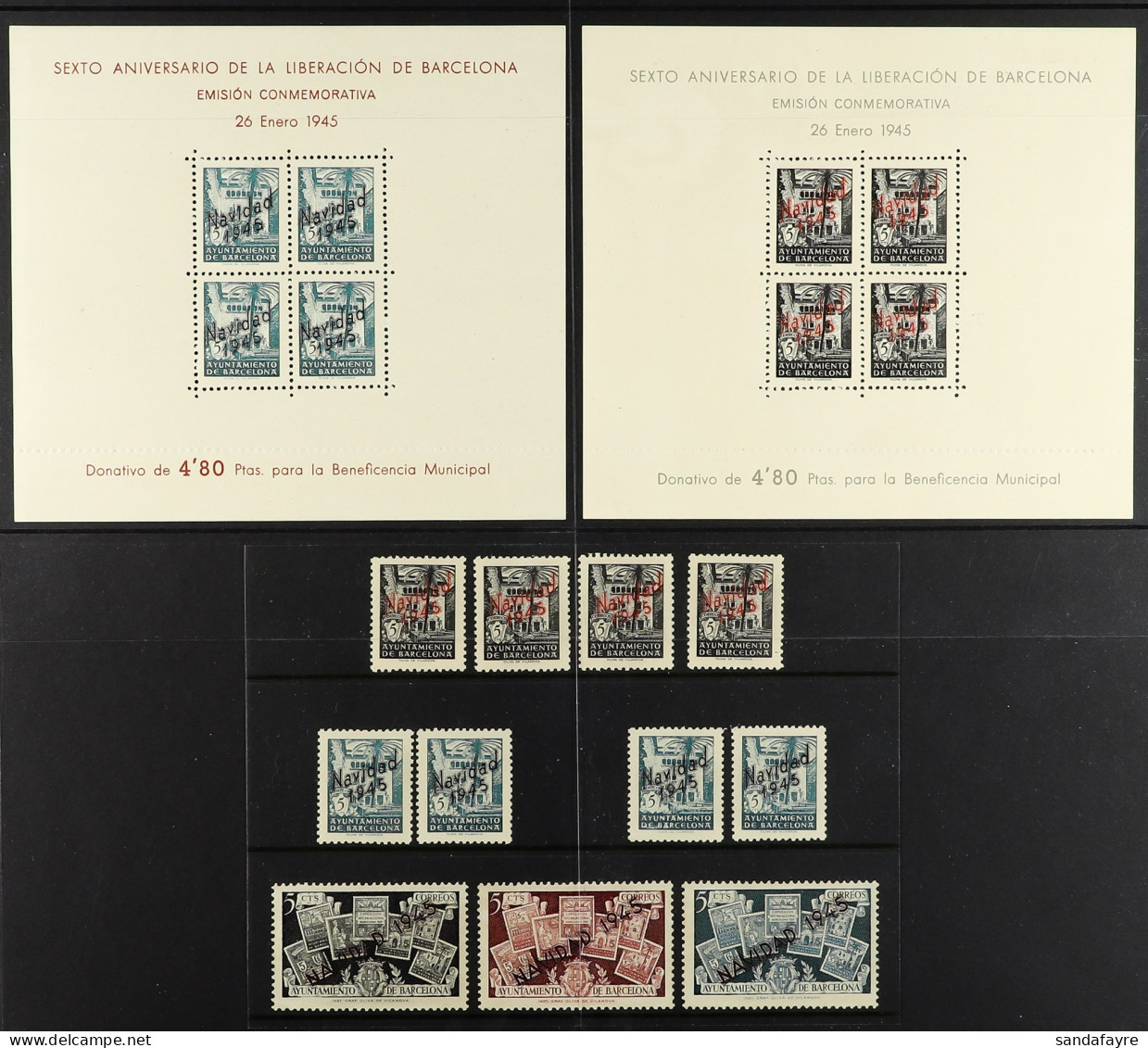 1945 BARCELONA LOCALS 6th Anniversary Of Liberation Miniature Sheets Opt'd 'NAVIDAD 1945' On Unissued Christmas Stamps ( - Altri & Non Classificati