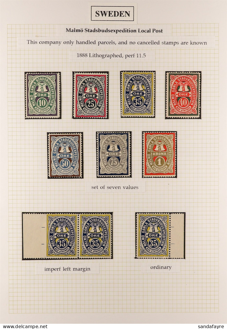 MALMO LOCAL POST 1888-1889 Mint Collection With 1888 (large Format) Set, Including A 35 Ore Marginal Horizontal Pair Imp - Autres & Non Classés