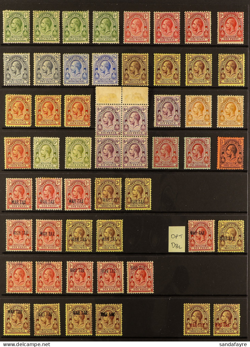 1913 - 1935 COLLECTION Of Around 150 Mint Stamps On Protective Pages, Includes 1913-21 Set With Extra Shades, 1917 1d &  - Turks- En Caicoseilanden
