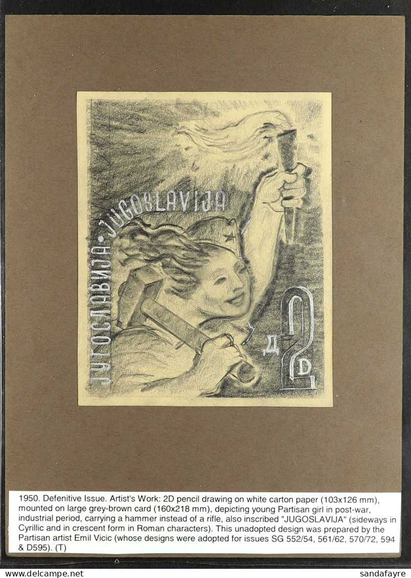 1950 STAMP ARTWORK. Two Items In Pencil & China White On Carton Paper By The Partisan Artist Emil Vicic, Of A 0.50 Din S - Autres & Non Classés