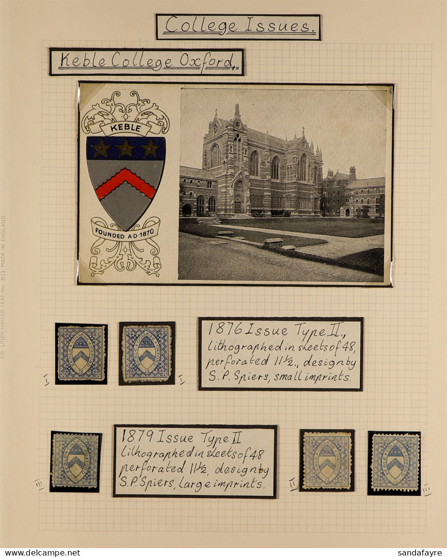 COLLEGE STAMPS - KEBLE COLLEGE OXFORD Specialised Collection Of 100+ Stamps Spanning 1876 - 1882, Including 1876 (?d) Ul - Sonstige & Ohne Zuordnung