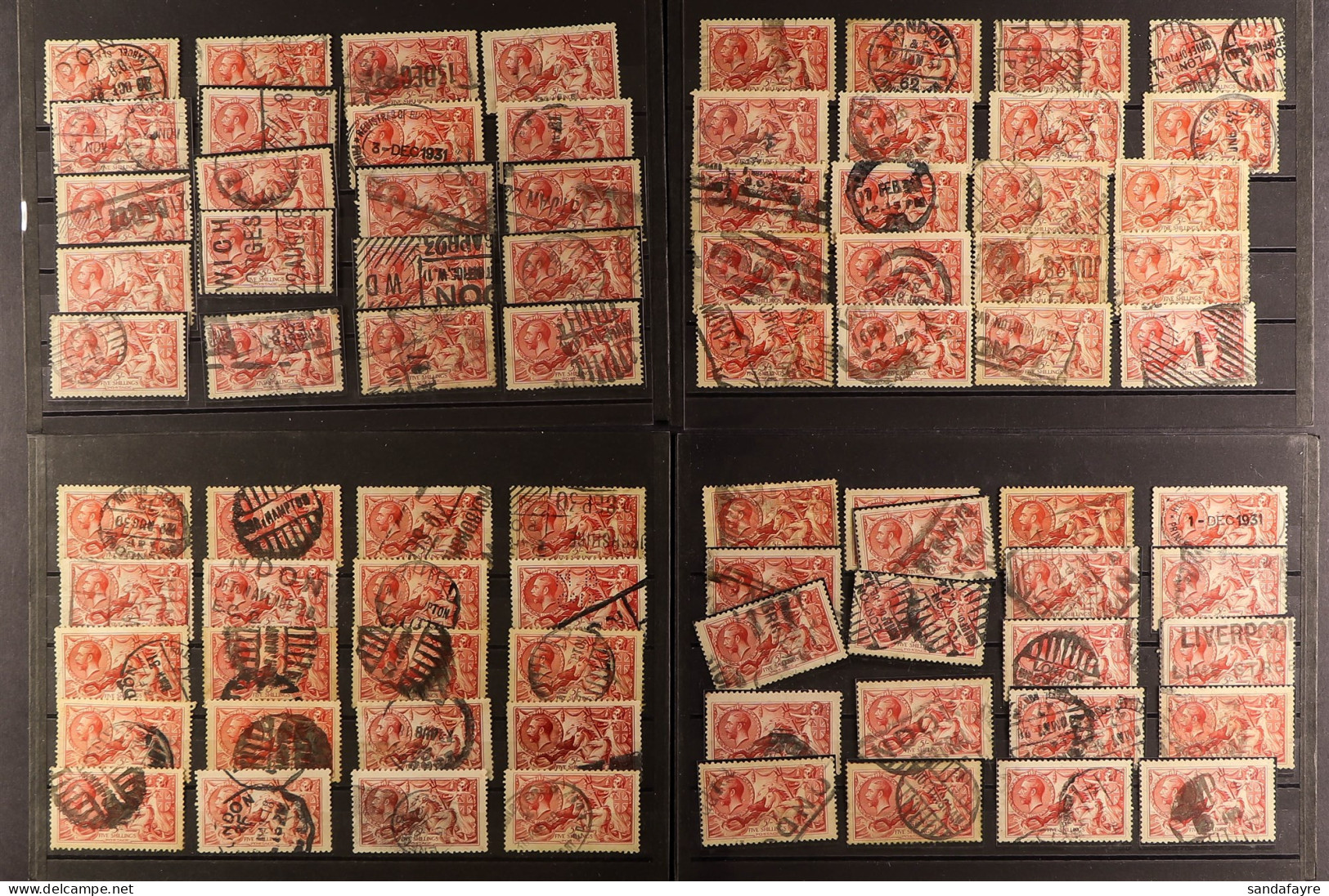 1913 - 1919 SEAHORSES Used Accumulation On Stock Cards, Various Printings, Note 2s6d Browns (260+), 5s Reds (180+), 10s  - Autres & Non Classés