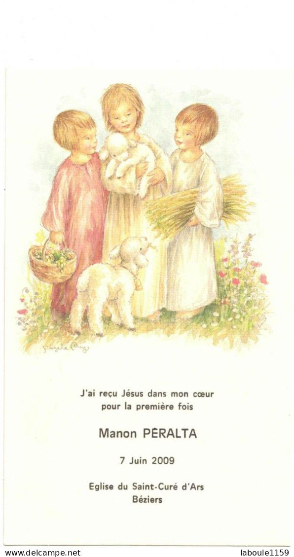 SOUVENIR BEZIERS EGLISE SAINT CURE D'ARS MANON PERALTA ENFANTS ET BREBIS IMAGE PIEUSE CHROMO HOLY CARD SANTINI - Andachtsbilder