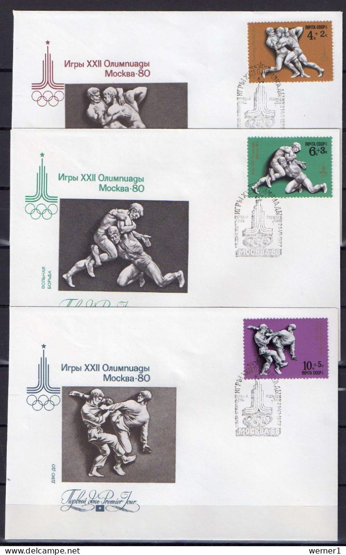 USSR Russia 1977 Olympic Games Moscow, Wrestling, Judo, Boxing, Weightlifting Set Of 5 On 5 FDC - Estate 1980: Mosca