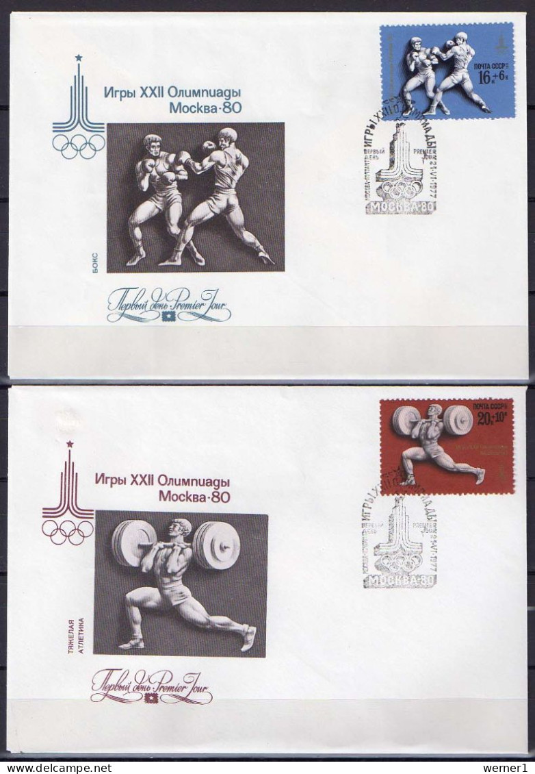 USSR Russia 1977 Olympic Games Moscow, Wrestling, Judo, Boxing, Weightlifting Set Of 5 On 5 FDC - Summer 1980: Moscow