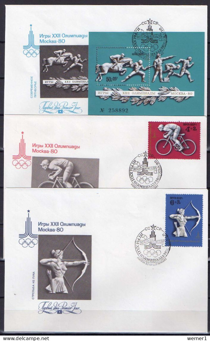 USSR Russia 1977 Olympic Games Moscow, Equestrian, Cycling, Shooting, Fencing, Archery Set Of 5 + S/s On 6 FDC - Zomer 1980: Moskou