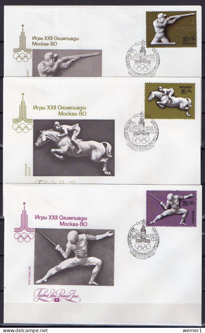 USSR Russia 1977 Olympic Games Moscow, Equestrian, Cycling, Shooting, Fencing, Archery Set Of 5 + S/s On 6 FDC - Estate 1980: Mosca