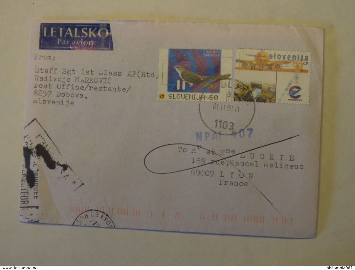 SLOVENIA AIRMAIL COVER TO FRANCE 1998 - Andere & Zonder Classificatie